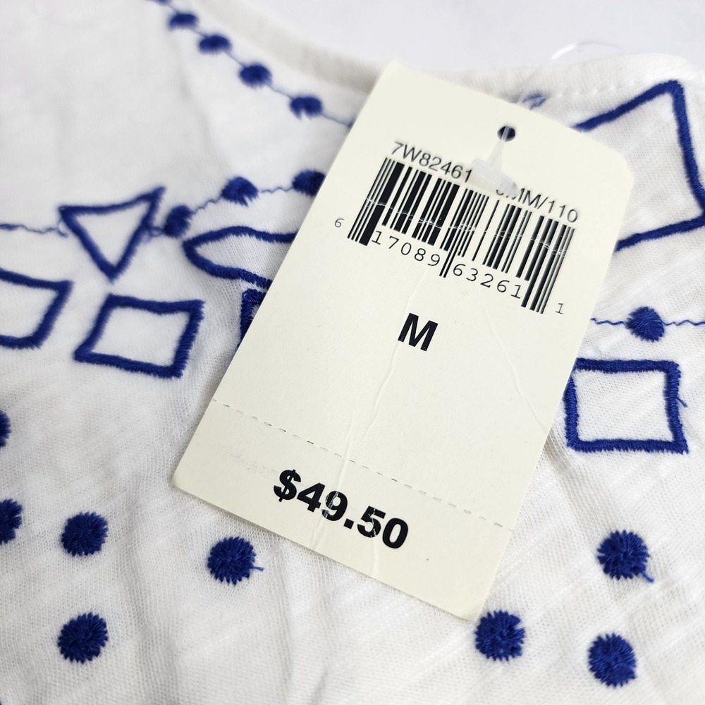 Lucky Brand Tank Top Womens Medium White Blue Embroidered Sleeveless 7W82461 - Picture 4 of 7